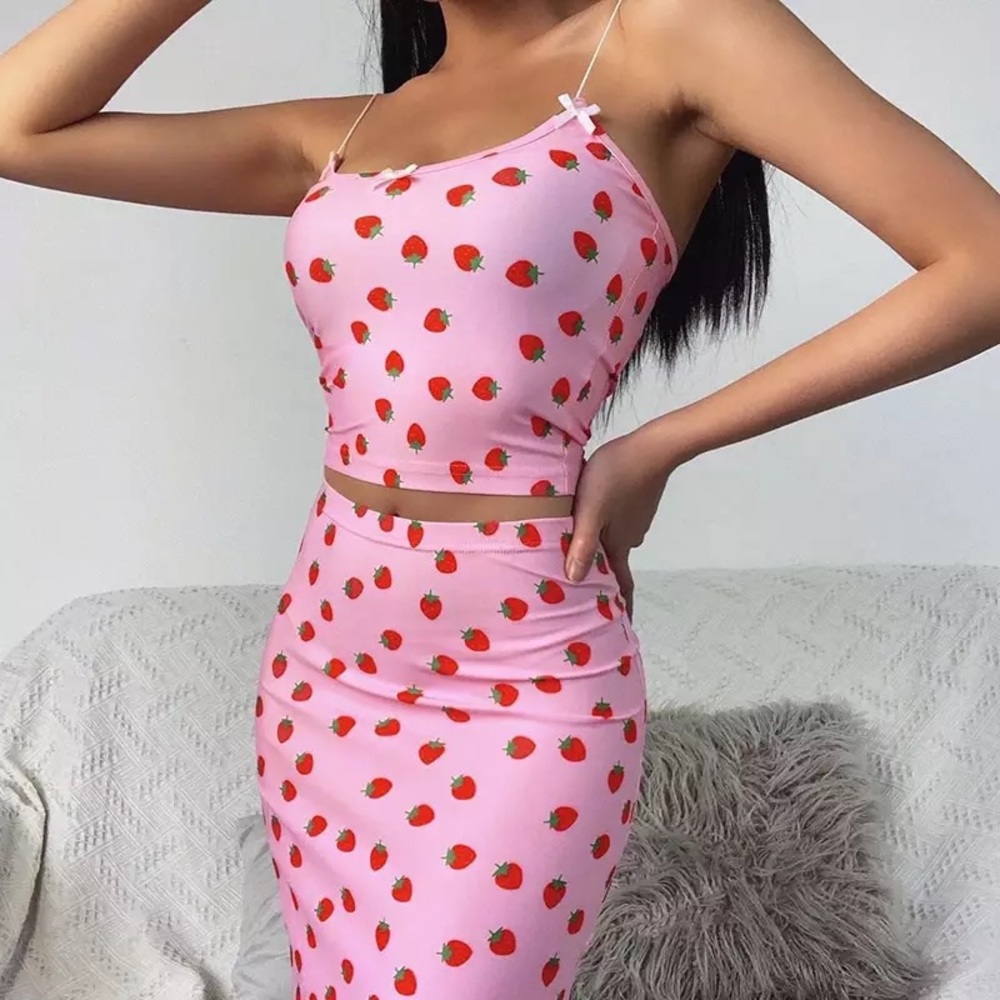 🍓Sexy Kawaii Lolita Strawberry Dress Set | Pink - Picture 10 of 16